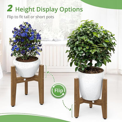 LUE BONA HDPS Plant Stand, Adjustable Plant Stand Indoor for 8-12 Inches Pots, Mid Century Modern Plant Holder for Indoor, Outdoor, Teak Finish