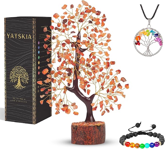 YATSKIA Carnelian Crystal Tree of Life - Red Home Decor - Hippie Decor - Gemstone Tree - Good Luck Gift for Women