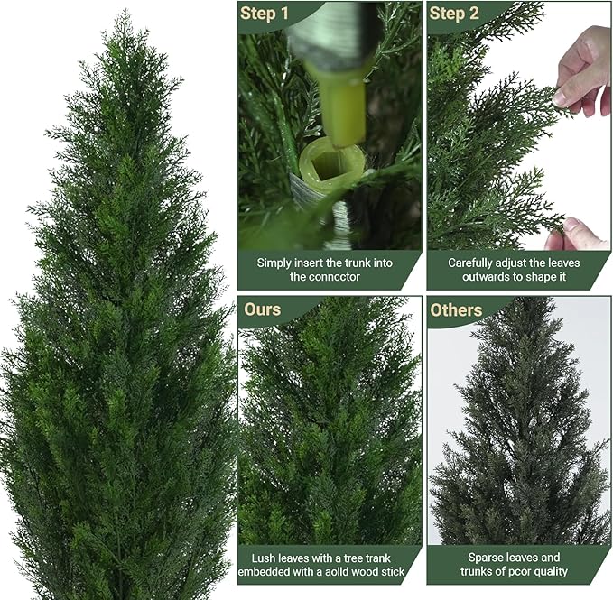 4FT Artificial Topiary Cedar Tree, Fake Cedar Plant for Indoor Outdoor Décor, UV Resistant Faux Evergreen Tree for Home Garden Porch Office, Artificial Christmas Tree Alternative Decoration,2Pack