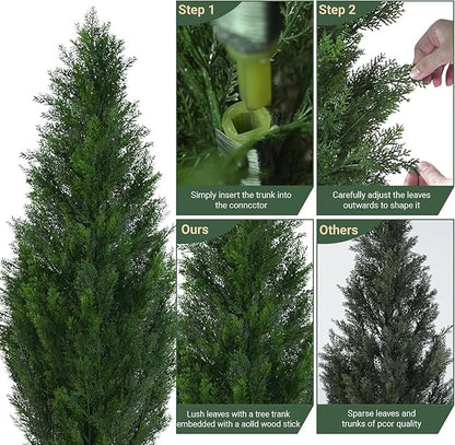 4FT Artificial Topiary Cedar Tree, Fake Cedar Plant for Indoor Outdoor Décor, UV Resistant Faux Evergreen Tree for Home Garden Porch Office, Artificial Christmas Tree Alternative Decoration,2Pack