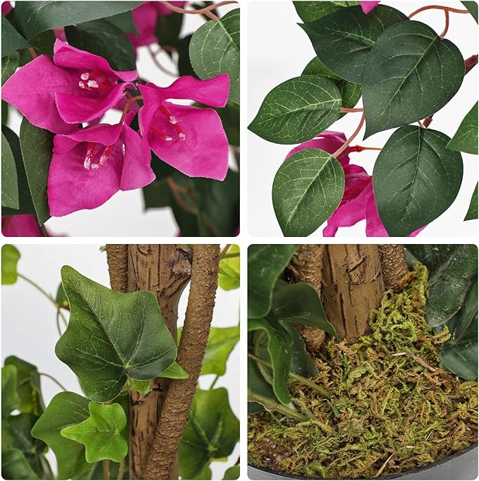 Briful 4.92FT Artificial Bougainvillea Tree in Pot – Faux Silk Bougainvillea Floral Tree Decorative Pink Fake Trees for Home Office Living Room Indoor Outdoor Décor