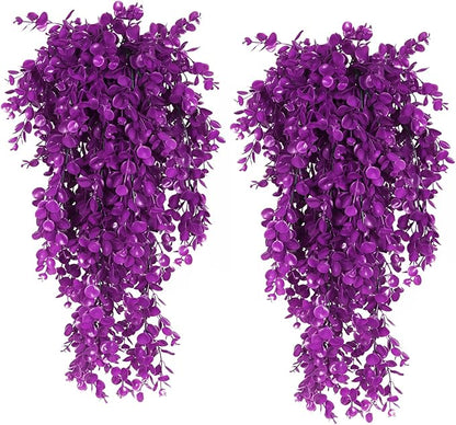 RECUTMS 4 Pack Artificial Plants Hanging Faux Eucalyptus Leaf Greenery Fake Plant for Wall House Room Patio Indoor Outdoor Home Shelf Office Decor (Fuchsia)