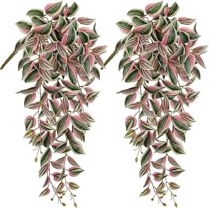 DILATATA Fake Hanging Plants Artificial Hanging Plants 187 Leaves Faux Wandering Jew Hang Leaves Plant for Wall Shelf Home Indoor Outdoor Decor - 2 Pack