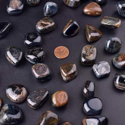 Polished Stone Set Hawk's Eye Crystals, 0.8" Handpicked Tumbled Gemstones Rocks, Pebbles for Reiki, Chakra, Healing, Home Decor