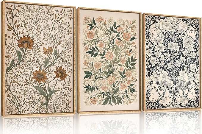 Large Abstract Vintage Flower Framed Canvas Wall Art,Antique Botanical Wall Decor,Neutral Bouquet Wall Painting,Aesthetic Floral Artwork for Living Room,Bedroom,Dining Room,Office -16"x24"x3