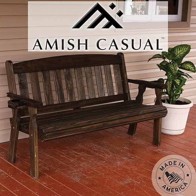Amish Casual Outdoor Heavy Duty 800 LB Mission Pressure Treated Garden Bench(5 Foot, Dark Walnut Stain)