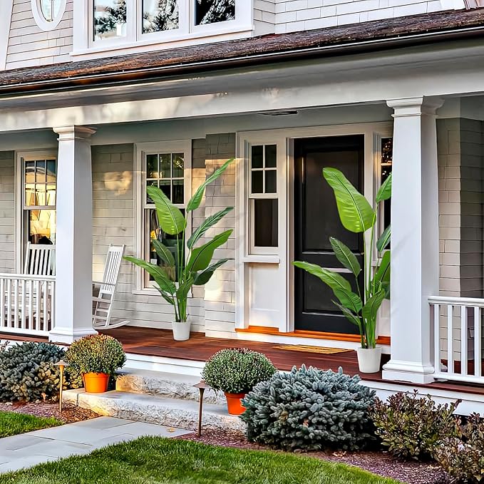 6FT Artificial Bird of Paradise Plant, Faux Artificial Trees, Tall Fake Realistic Tree, 11 Trunks Silk Leaf Plant with Plastic Pot for Home Office Decor Indoor Outdoor Modern Decoration
