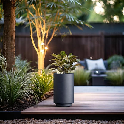 Kante 15.7 Inch Tall Concrete Planter, Round Pedestal Design Garden Pot for Indoor Outdoor Plants, Modern Garden Pot with Drainage Hole, Charcoal Finish with Painted Interior