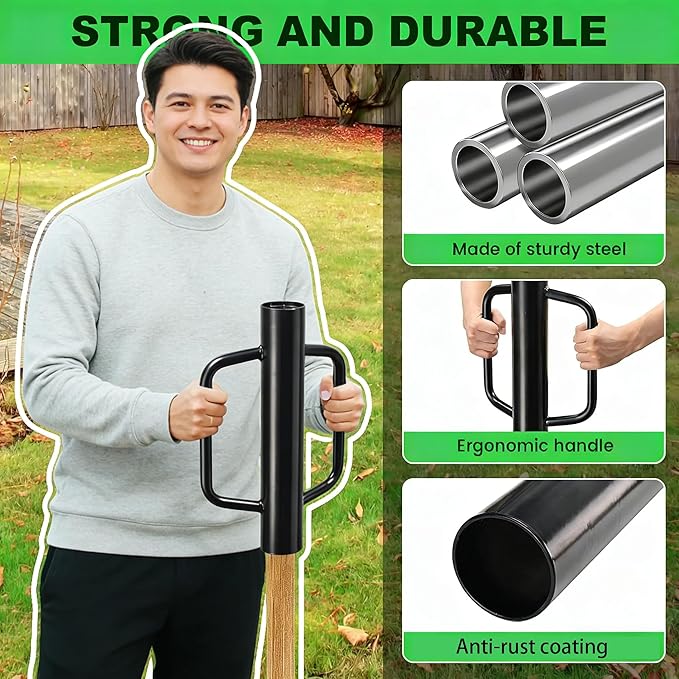 MTB Garden 1Pack 16 Inch Black Fence Post Driver with Handle 18 LB Steel T Post Pounder Portable Hand Post Rammer for Wooden Posts U Channels Fence Posts,16 Inch Post Pounder Good for Small Projects