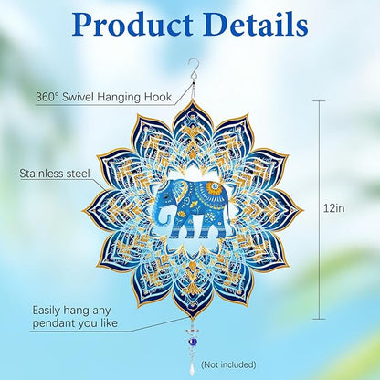 Elephant Wind Spinners Outdoor, Elephant Gifts for Women Men Wife Mom Dad Husband, Hanging Wind Spinners for Christmas Thanksgiving, 12'' Outdoor Indoor Hanging Ornament for Garden Porch Lawn