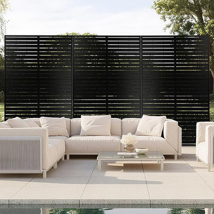 FENCY Metal Privacy Screen with Stand 72" H×44" W Outdoor Freestanding Privacy Panels, Outdoor Privacy Screen for Deck Patio Balcony(Black-Louvered)