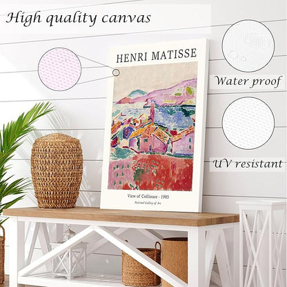 Induslyfe Large Framed Retro Vintage Wall Art Canvas Decor Set of 3, Matisse Wall Art Prints Poster Modern Art, Sage Green Aesthetic Floral Botanical wall art, bedroom living room bathroom 18x24