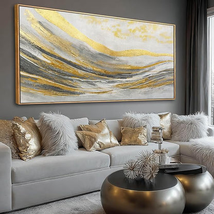 Gold Home Wall Decor Line Canvas Wall Art Vintage Artwork 29"x58" Large Poster for Living Room Office Kitchen Pictures
