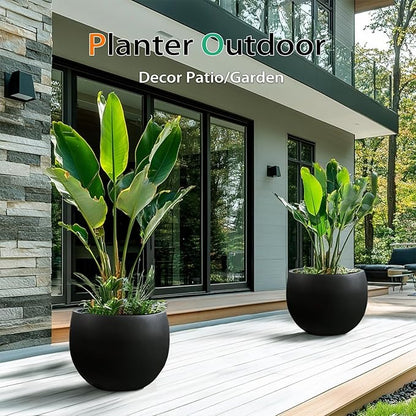 Ball Concrete Planter Outdoor Indoor, Large Tall Cement Plant Pots for Trees Flowers (Black, 16 inch)