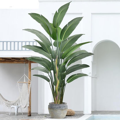 9FT Artificial Bird of Paradise Tree(108in) Tall Faux Plant with Large Trunks and Realistic 25 Leaves, Fake Tropical Floor Potted Artificial Plants for Home Office Indoor Decor (9feet,1Pack)