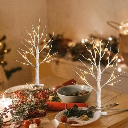 PABIPABI Christmas Decorations 2 Pack Lighted Birch Tree, Artificial Tree with 24 LED Warm White Lights Battery Powered Timer Room Decor, Tabletop Ceterpieces Trees for Home Party Wedding Decor (2FT)