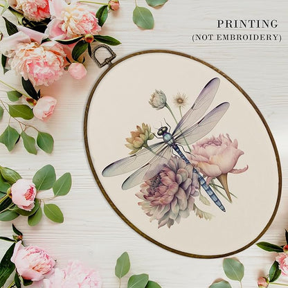 MAQIKA Dragonfly Flower Oval Framed Wall Art Decor, Dragonfly Wall Art, Boho Botanical oval Wall Oval Decor, Vintage Dragonflies Canvas Prints Wall Art for Farmhouse Wall Bedroom,8.7x11.3 Inch