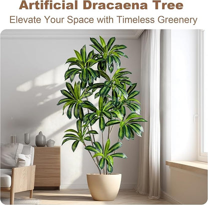 Artificial Dracaena Plant 7FT - Realistic Fake Dracaena Tree Tall Large Faux Silk Plants Fake Floor Potted Artificial Plants for Home Decor, Office Plants