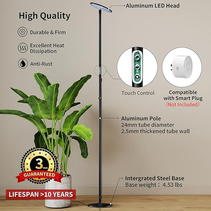 chiphy Grow Lights, 85" Full Spectrum Plant Light for Indoor Plants, 40W Grow Lamp, 10 Dimmable Brightness, Height Adjustable, Ideal for Large Tall Plants