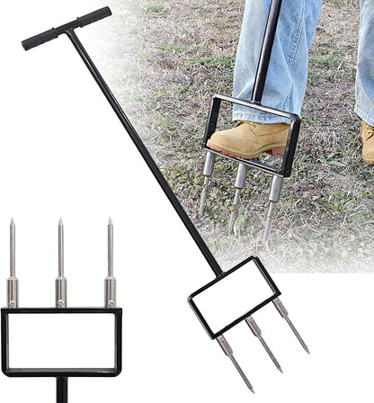 Lawn Aerator, Core Aerator Lawn Tool, Stainless Steel 3-Corer Lawn Hand Aeration – Manual Yard Plug Aerator for Compacted Garden Soil, Garden Care, Gardening Core Aeration Tool (Spike Tine)