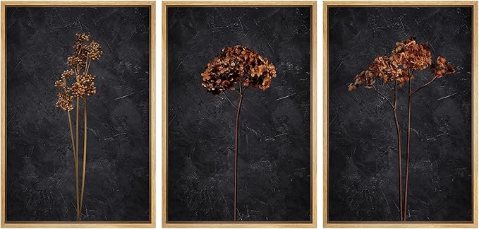 Ashbrook Framed Canvas Print Wall Art Set Grunge Moody Orange Flower Nature Wilderness Illustrations Modern Art Decorative Floral Botanical Minimal Calm/Relax/Cozy for Bedroom - 24"x36"x3 NATURAL