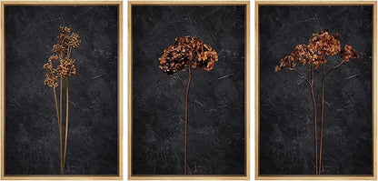 Ashbrook Framed Canvas Print Wall Art Set Grunge Moody Orange Flower Nature Wilderness Illustrations Modern Art Decorative Floral Botanical Minimal Calm/Relax/Cozy for Bedroom - 24"x36"x3 NATURAL