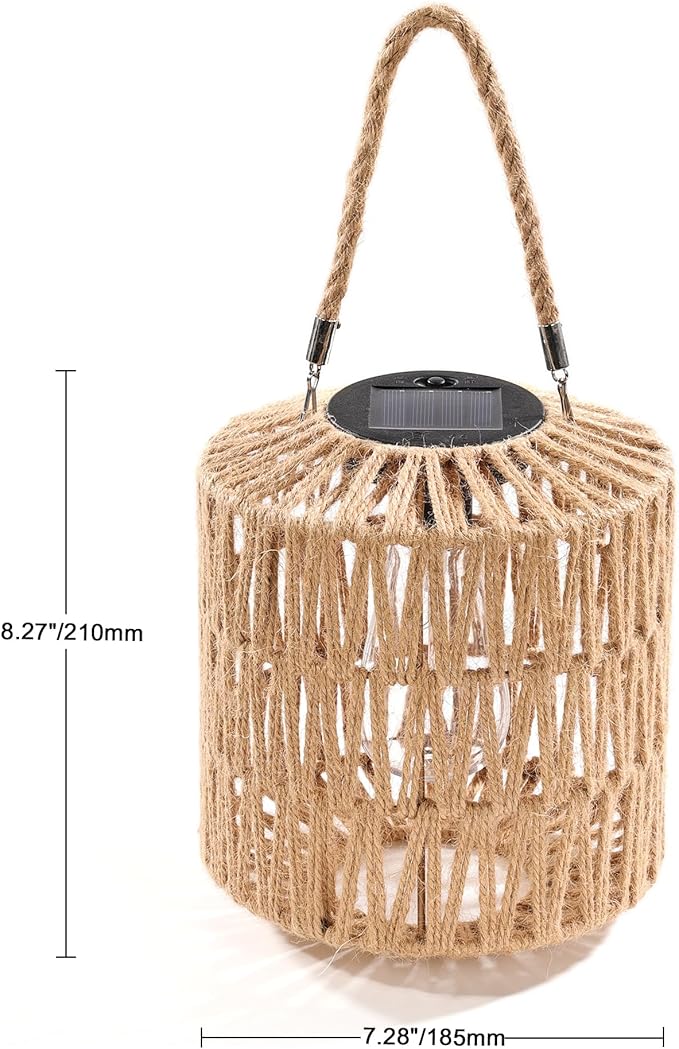 Cooo Large Solar Rope Lantern Outdoor Hanging – Handwoven Jute Rope Lantern with Warm Edison Bulb, IP65 Waterproof Solar Powered Garden Light for Porch Patio, Yard Christmas Decorations, 8.27” Tall