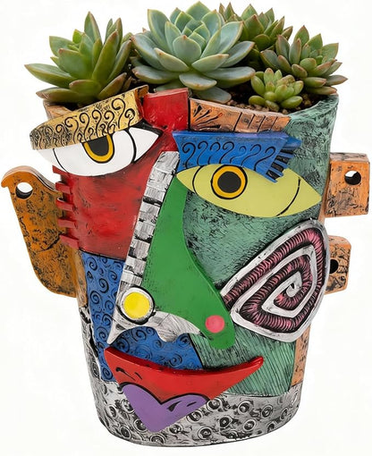 Abstract Face Planters Pots - Whimsical Hand-Painted Ceramic Face Pot for Succulents Plants, Unique Planters for Indoor Garden Decor, Artistic Home & Office Desk Decoration