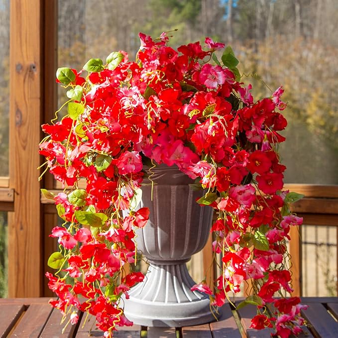 Fake Hibiscus Artificial Hanging Flowers Plants for Outdoors Spring Decoration, 2pcs Silk Hibiscus Vines Realistic UV Resistant Faux Flowers for Outside Planter Porch Patio Yard Wedding Party, Mix