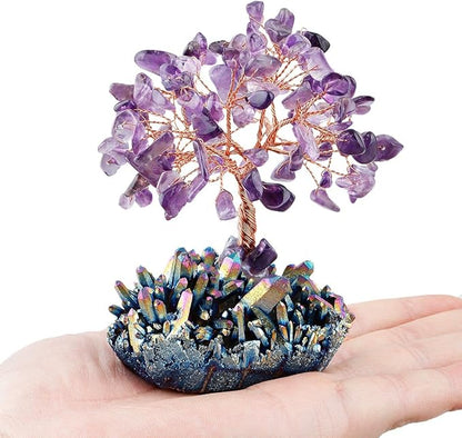 mookaitedecor Amethyst Crystal Tree, Quartz Cluster Rainbow Titanium Crystals Base Bonsai Money Tree for Wealth and Luck