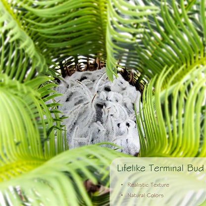 Bellacat 3ft UV Resistant Faux Sago Palm Tree with Natural & Lifelike Bark, 35in Super Full Artificial Cycad Tree with Realistic Leaves, for Home Office Patio Porch Front Door Decor.
