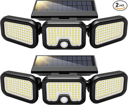 VIVOHOME Solar Flood Lights Outdoor, 256 LED 2500LM Motion Sensor Lights, 3 Adjustable Heads Security Lights, IP65 Waterproof, 270° Wide Lighting Angle Solar Powered Lights for Porch, Yard, 2 Pack
