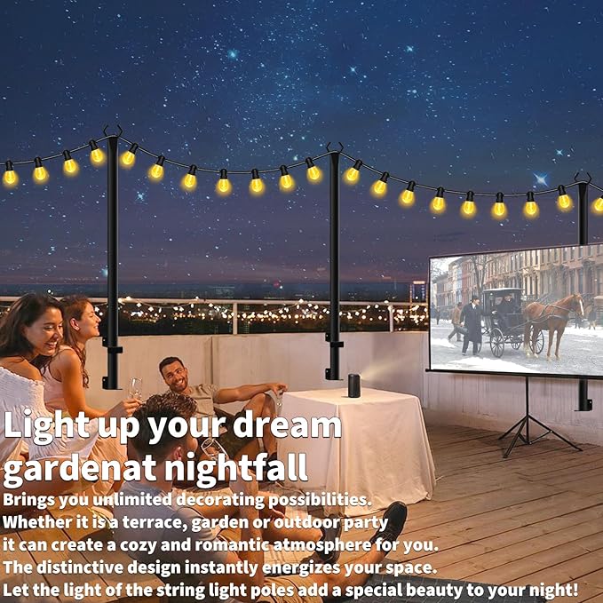 5 Ft String Light Poles 8 Pack, String Light Poles for Outside with Fixing Clips,Hanging Light Poles for Deck Fence Garden Backyard Wall Bistro,Metal Poles for Outdoor String Lights