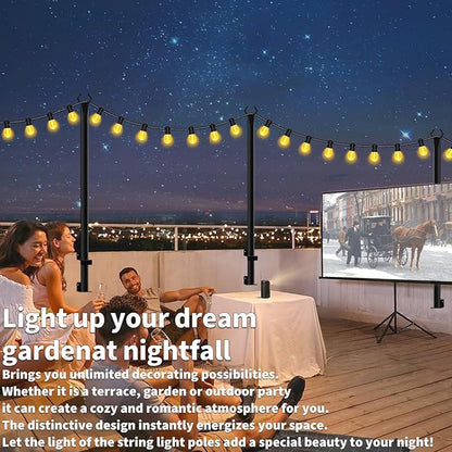 5 Ft String Light Poles 8 Pack, String Light Poles for Outside with Fixing Clips,Hanging Light Poles for Deck Fence Garden Backyard Wall Bistro,Metal Poles for Outdoor String Lights