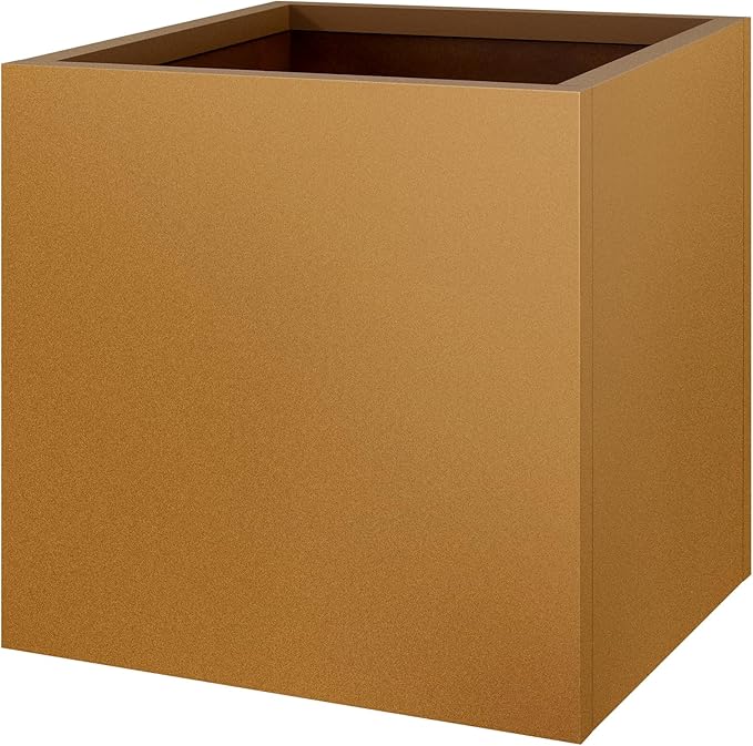 Corten Steel Planter Box 20"x20"x21", Rustic Metal Planter with Partitions & Drainage Holes, Frost Rust Resistant Heavy Duty Planter for Patio Garden Indoor Outdoor Commercial Decor
