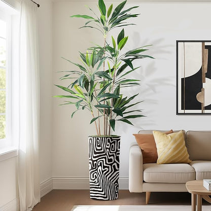 SIGNWIN Artificial Tree in Modern Geometric Pattern Planter, Fake Dracaena Tree Silk Tree for Indoor and Outdoor Home Decoration - 66" Overall Tall (Plant Pot Plus Tree)