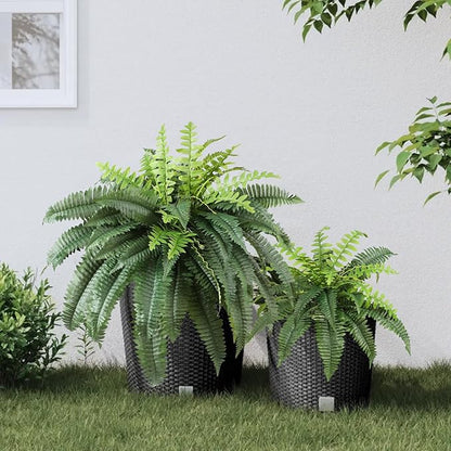 Luyue Fake Ferns Artificial Plants Sets of 2, 25" Artificial Boston Ferns for Outdoors Realistic Large Faux Fern Bush with 24 Fronds Hanging Plant for Front Porch Patio Outdoor/Indoor Home Decor