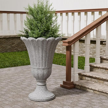 FONTOI 23" Tall Plastic Urn Planter (2-Pack) – Planters for Outdoor Plants with Drainage Holes & Petal Design, Heavy-Duty Classic Indoor Large Flower Pots for Home Garden, Front Porch & Decor, Grey