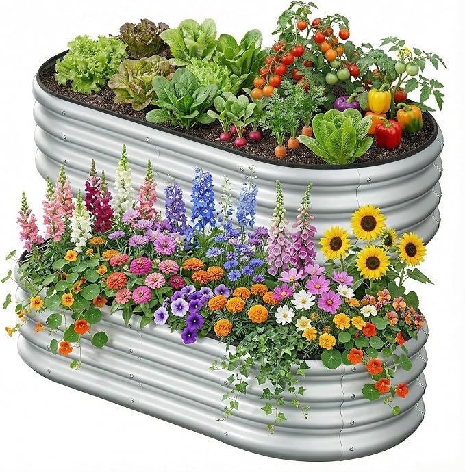 4x2x1FT Raised Garden Bed Kit, Metal Planter Box Outdoor, Planters for Outdoor Plants, Flower, Vegetables, Herbs (Silver,2PCS)