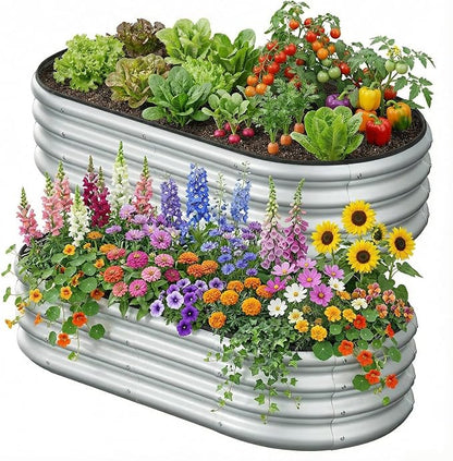 4x2x1FT Raised Garden Bed Kit, Metal Planter Box Outdoor, Planters for Outdoor Plants, Flower, Vegetables, Herbs (Silver,2PCS)