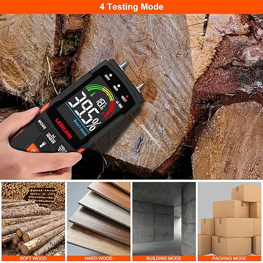 2-in-1 Pin & Pinless Moisture Meter MS03 – Accurate Moisture Detection for Wood, Concrete, Drywall, and More – LCD Display with Hold Function, Flashlight, and Auto Power Off