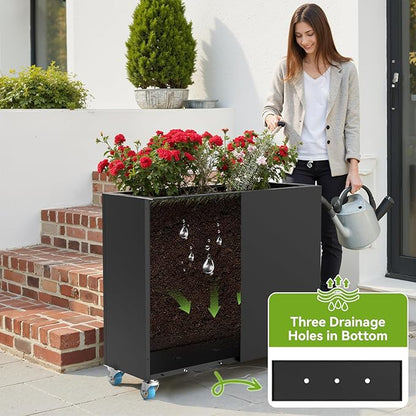 Rectangular Planter Box for Outdoor Indoor Patio Porch with Drainage Holes & Removable Shelf Black Flower Planter 35 x 12 x 26inch Modern Design for Plants Flowers Vegetables Fruits