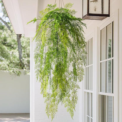 Faux Haning 2PCS 49IN Fake Fern Wall UV Resistant Artificial Fake Ivy Faux Greenery Plants for Patio Porch Plastic Plants for Indoor Outdoor