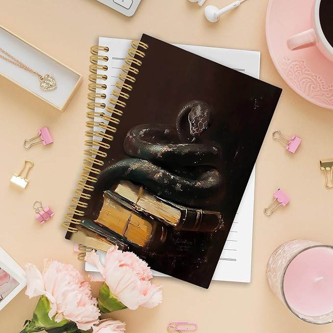 XPH Gothic Snake Book Spiral Notebook, Book Lovers Gifts Journaling Notebooks for Women, Antique Dark Academia Hardcover Journals for Writing 160 Pages 5.5 x 8.3 Inch, Snake Gifts for Women