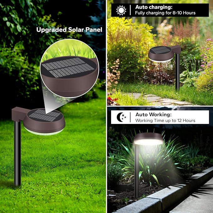 Tall Poles Solar Path Lights, Accurate Dark/Light Sensor Pathway Lights Solar Powered,Quick Charge Solar Walkway Lights Outdoor for Landscape Lighting