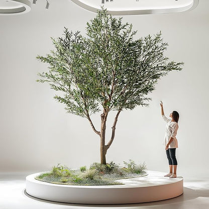11.5FT Artificial Olive Tree Tall Faux Silk Plant Tall Faux Olive Tree with Natural Wood Trunk & Lifelike Fruits Fake Potted Tree or Home Office Decor