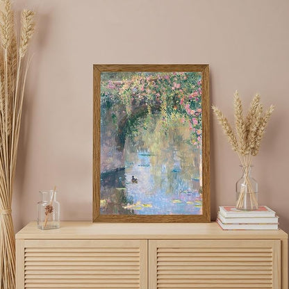 Woojin Framed Vintage Monet Canvas Wall Art, Garden Rose Cute Animals Painting Picture Wall Decor, Sunset Landscape Poster Impressionist Floral Prints for Living Room Bedroom Bathroom Office 16x24 in