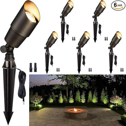 Gardenreet Solid Brass Spot Lights - Low Voltage Landscape Spotlight Outdoor, 12V LED Uplights Wired, Waterproof Electric Bronze for Patio Wall Without MR16 Bulb (6 Pack)