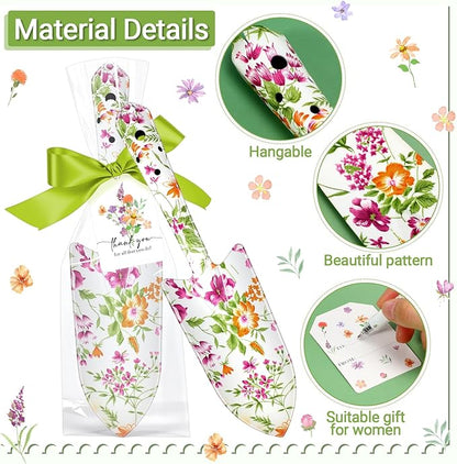 Capoda 12 Sets Floral Garden Shovels Bulk Gardening Gift for Women Garden Tools Floral Hand Heavy Duty Christmas Trowels Thank You Cards with Bags for Mom Gift Birthday Teacher(Green,Classic)