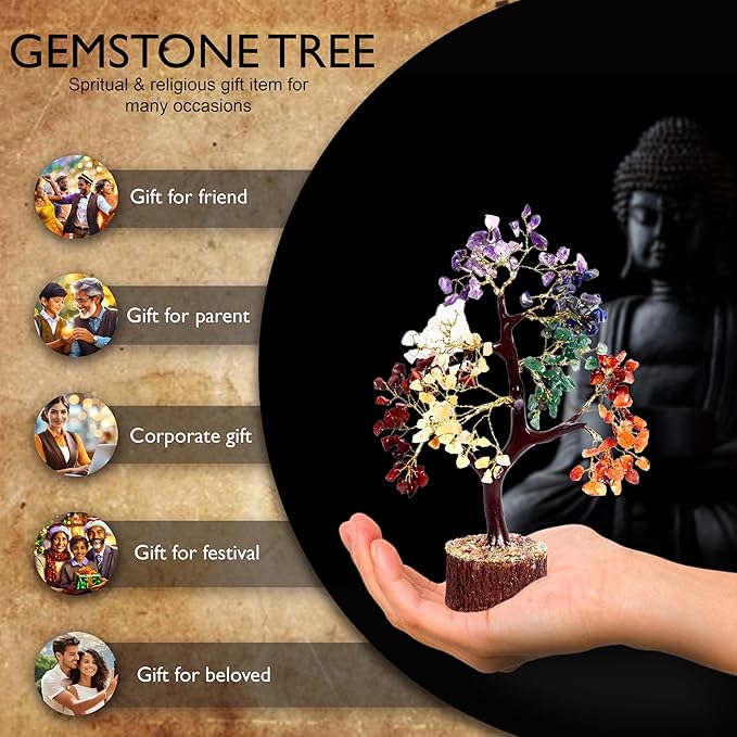Wonder Care Handmade Seven Chakra Tree of Life,Crystals and Healing Stone Tree, Healing Crystal Tree for Positive Energy, 7 Chakra Tree, Spiritual Gifts, Feng Shui Tree, for Women